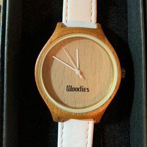 Woodies White Leather Watch